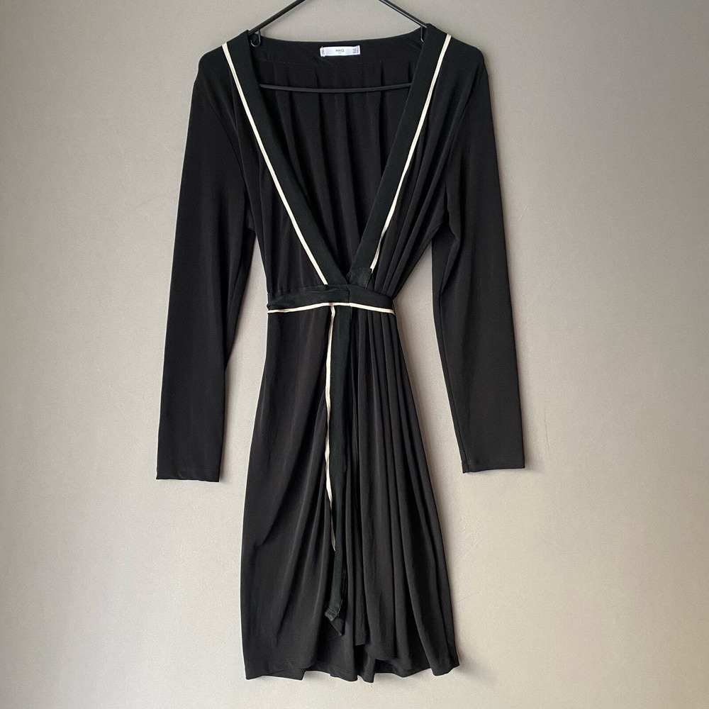 MNG‎ sz M black long sleeve wrap dress